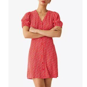 2/$40 EUC & Other Stories Floral Puff Sleeve Mini Dress Red White 36, S